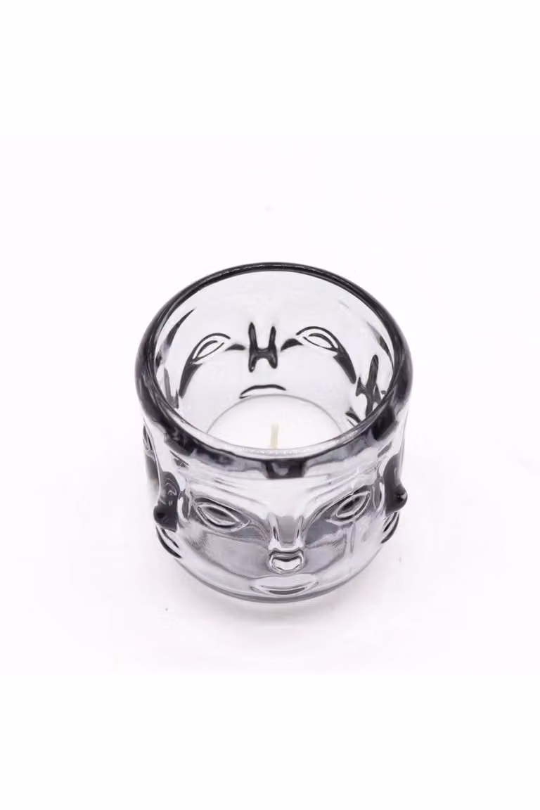 KDMD Midnight Grey Buddha Face Glass Votive Candle Jar