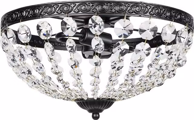 HOMCOM Vintage 2-Light Crystal Chandelier Ceiling Light with 168 Octagonal Beads, Black