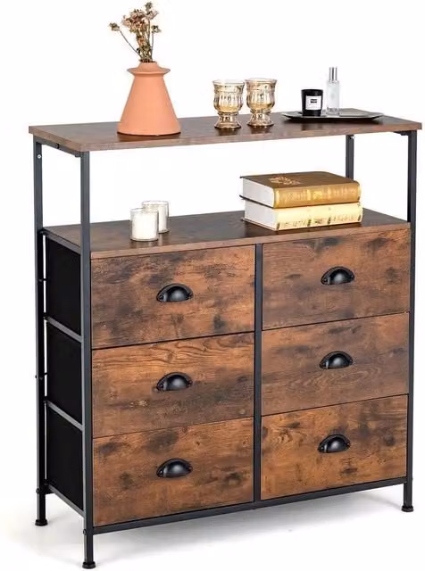Kelvenix 6 Drawer 2-Tier Dresser Organiser in Rustic Brown – 1