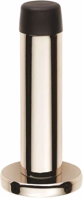 Loops Wall Mounted Rubber Tipped Cylinder Doorstop with Rose in Polished Nickel, 7.1 cm – 2