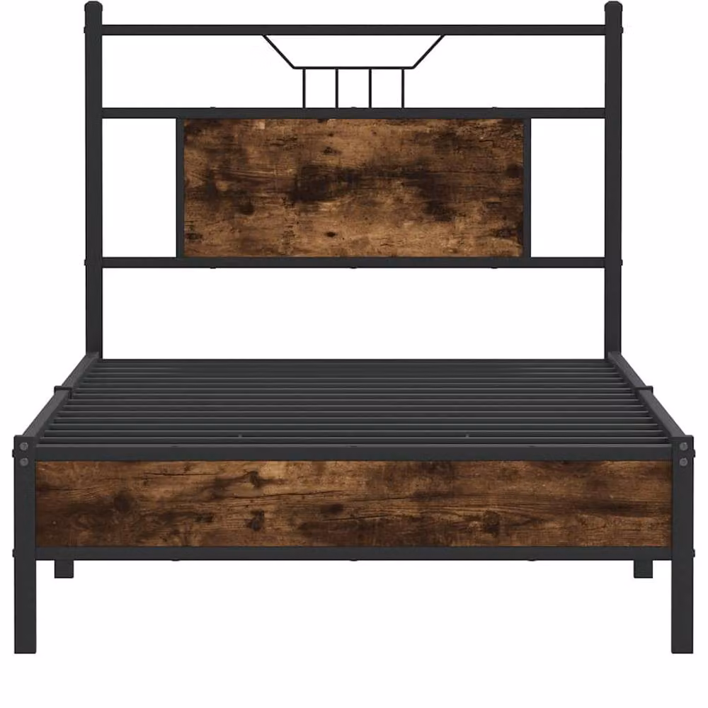 Berkfield Home Decorative Bed Frame in Smoked Oak and Brown, W/D/H: 90 x 200 cm – 4