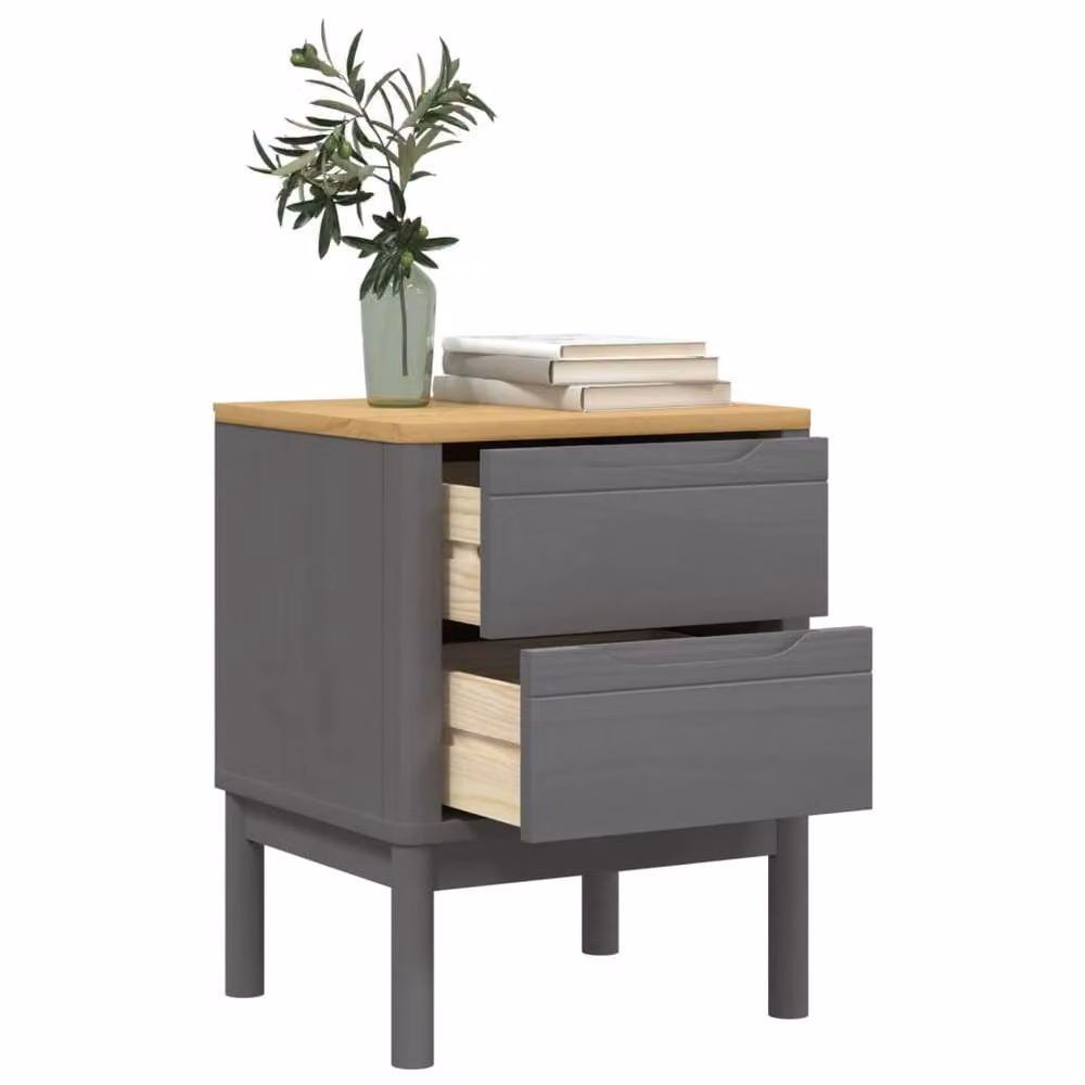 Berkfield Home FLORO Bedside Cabinet in Grey Solid Wood Pine, W: 45 cm, D: 39 cm, H: 57 cm – 3