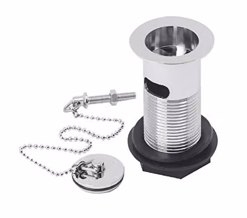 Nuie E303 Modern Brass Basin Waste with Poly Plug and Ball Chain, Chrome – 1