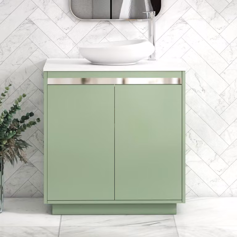 Royal Bathrooms Orion 800mm Mint Sage Floor Standing 2 Door Vanity Unit with Nova Basin and Chrome Accent Trim