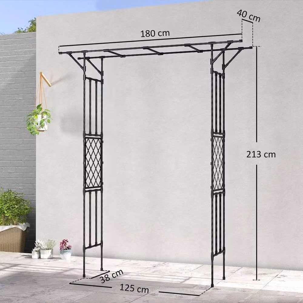 VOGREX Black Steel Garden Rose Arch Trellis, W/D/H: 180 x 40 x 215 cm – 2