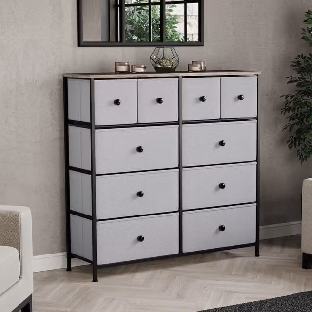 Vida Designs Modern 10 Drawer Fabric Chest of Drawers in Beige and Grey