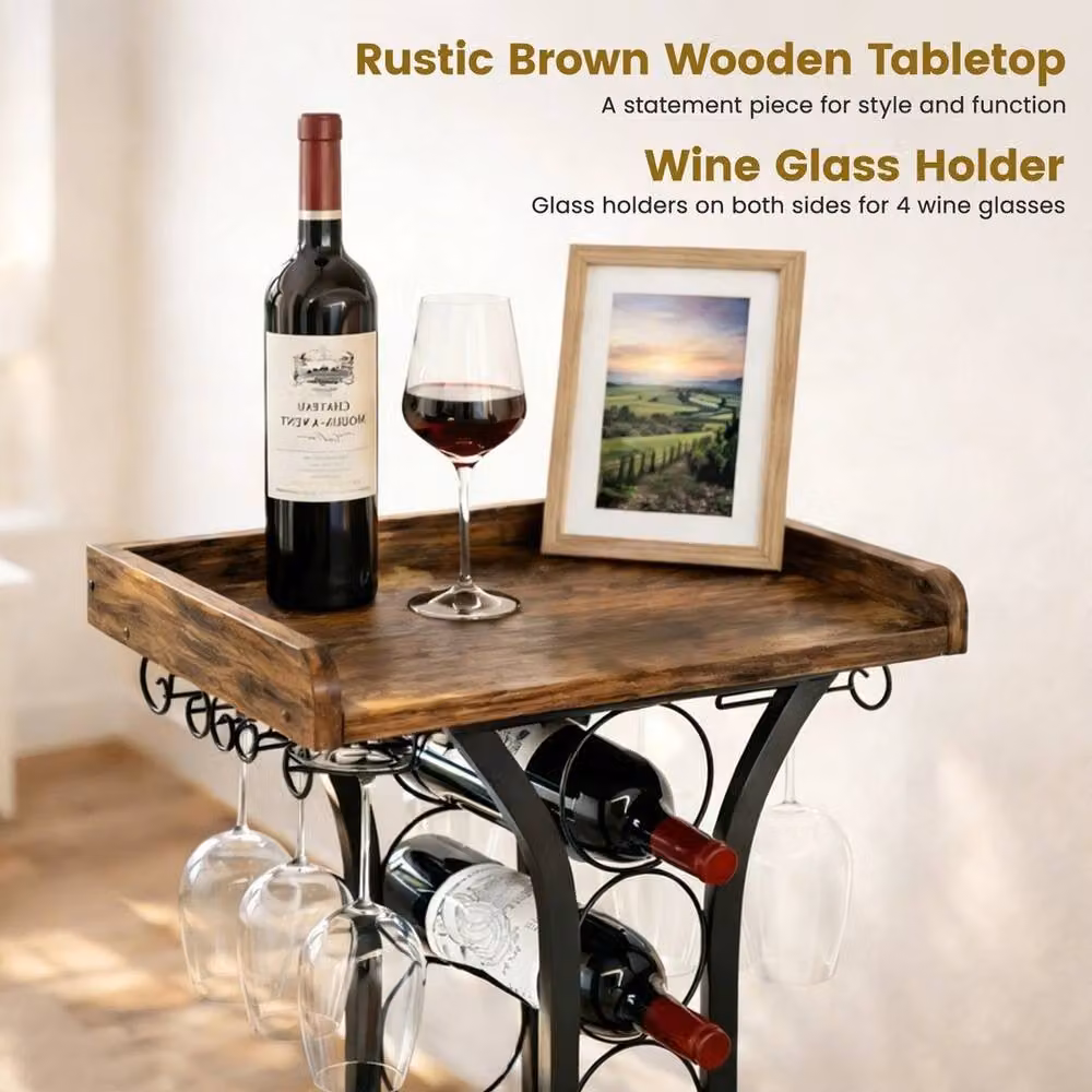 NESTLUNE Freestanding Wooden and Metal Wine Rack in Black and Brown, W: 100 cm, D: 15 cm, H: 15 cm – 4