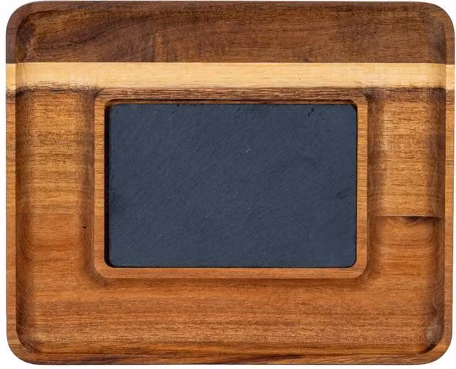 KDMD Acacia and Slate Rectangular Serving Tray with Chalk Label Insert in Brown