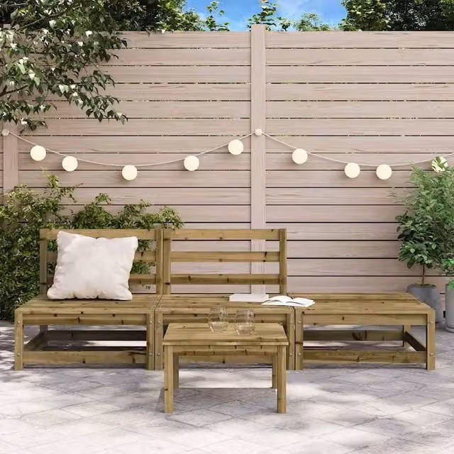 Berkfield Home Armless Garden Sofa with Footstool in Brown Impregnated Pine Wood – 1