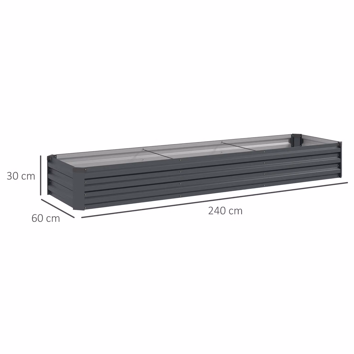 Outsunny Pack of 2 Silver Galvanised Steel Raised Bed Planters with Open Bottom, W/D/H: 240 x 60 x 30 cm – 3