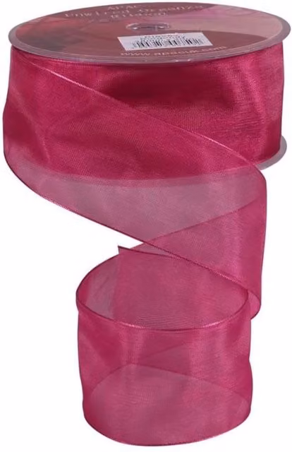 KDMD Burgundy Woven Edge Organza Ribbon, 38mm, 2 Pack