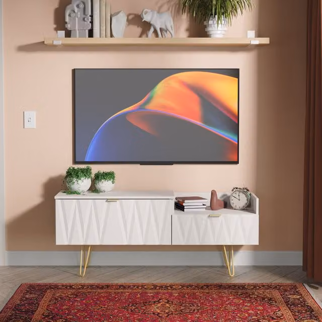Ready Assembled 2 U Dallas 2 Drawer Coffee TV Unit in Taupe with Gold and Beige Metal Accents – 1