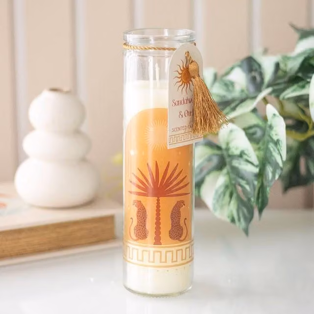 Uniqueful Leopard Palm Sandalwood & Oud Tube Candle in Orange – 1