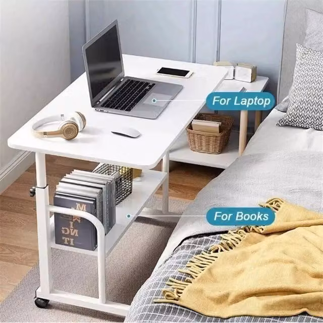 KORVIXA Height Adjustable Mobile Overbed Table in White
