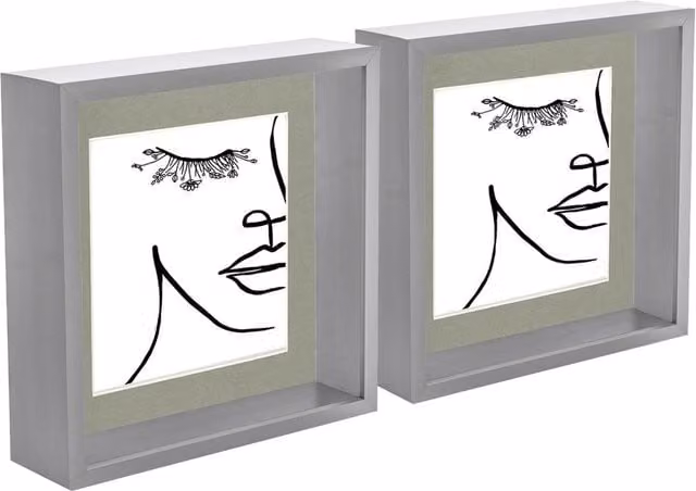 Nicola Spring Pack of 2 Grey 3D Deep Box Square Photo Frames with 6 x 6 inch Mounts, 8 x 8 inch Frame Size