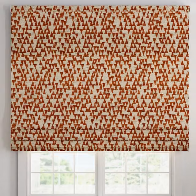 Ante Decor Hermes Made To Measure Roman Blind in Cream Brick with Orange Graphic Blackout Textile
