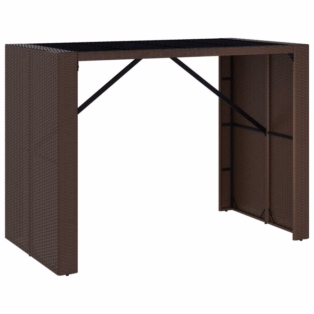 Berkfield Home Beautiful Bar Table with Glass Top in Brown Poly Rattan and Metal, W: 145 cm, D: 80 cm, H: 110 cm – 3