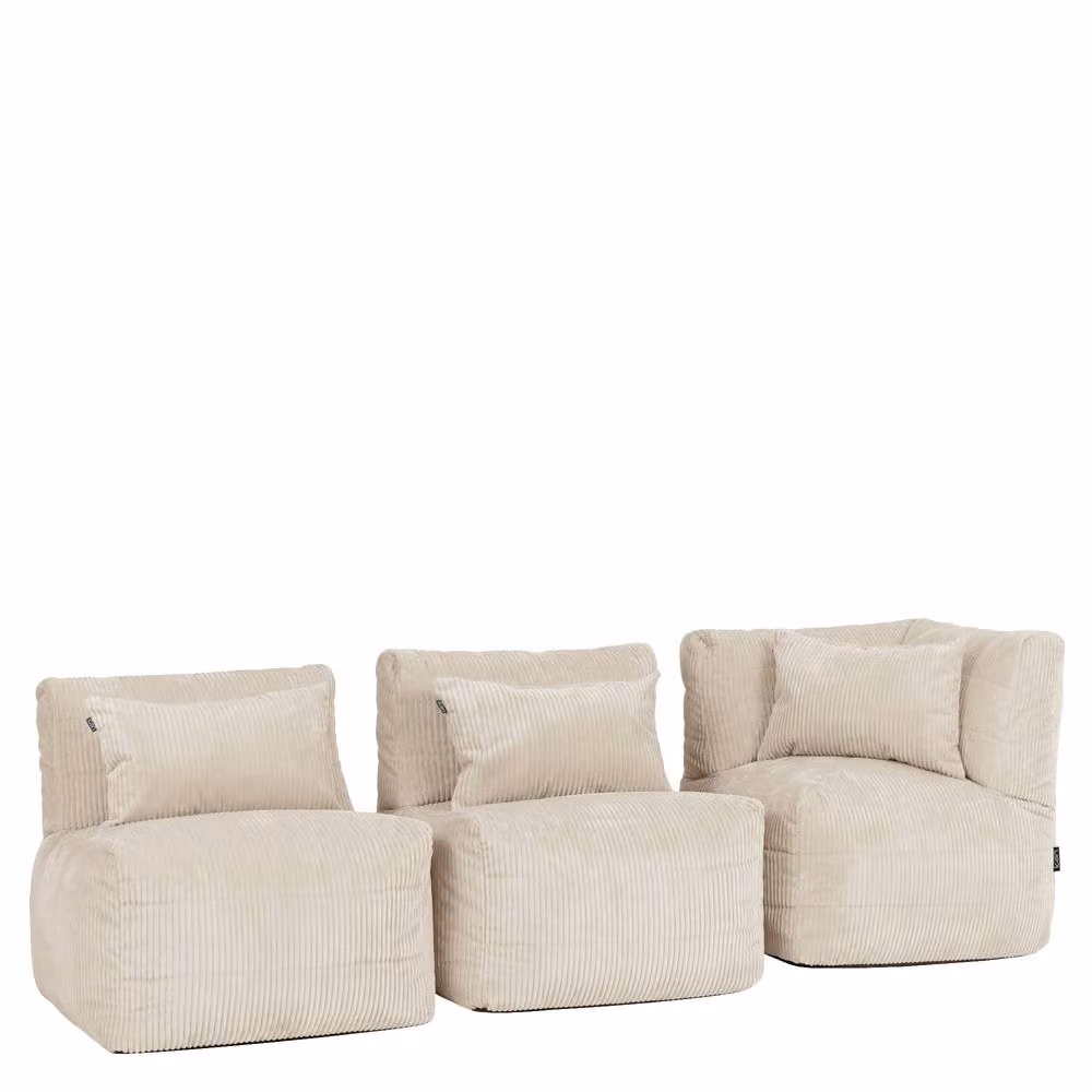 icon Noa 3-Piece Bean Bag Set in Cream Jumbo Cord, including 1x Corner and 2x Recliners – 2