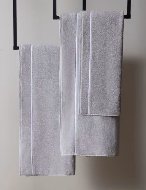 M&S x Kelly Hoppen Beretta Stitch Cotton Towel in Grey and White