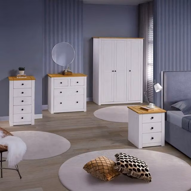 Seconique Panama 3 Drawer Bedside Table in White