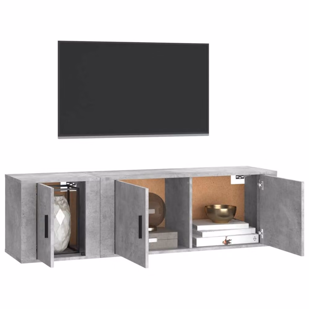 Berkfield Home Modern 2 Piece Wall Mounted TV Cabinet Set in Concrete Grey Engineered Wood – 2
