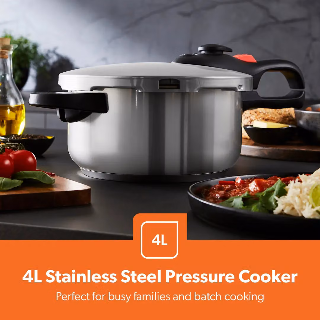 Geepas 4L Stainless Steel Pressure Cooker with Quick Pressure Release, Induction Hob Compatible, Silver – 3