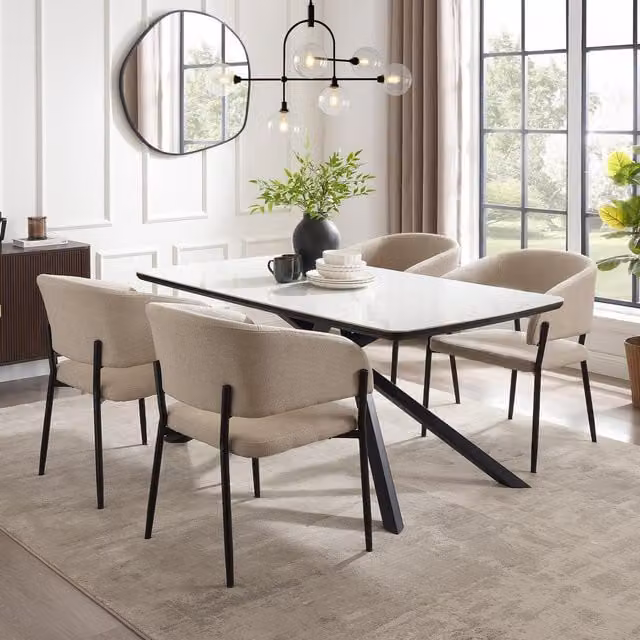 Spinningfield Atherton Rectangular 6 Seater White Marble Effect Ceramic Dining Table W/D/H: 160 x 90 x 75 cm