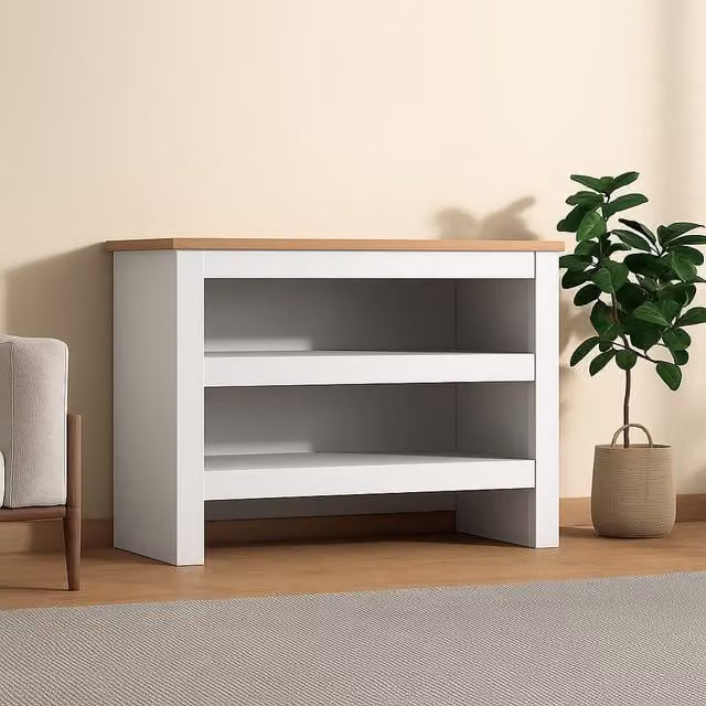 KOSY KOALA Two-Tier Open Shoe Rack with Wooden Top in White, W/D/H: 90 x 35 x 50 cm