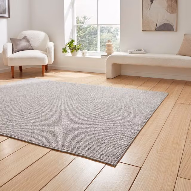 Terrys Grey Modern Machine Woven Rectangular Polyester Rug W: 80 cm, L: 150 cm