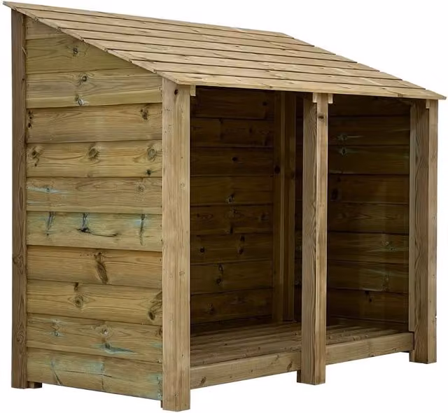 Arbor Garden Solutions Double Bay Premium Tongue and Groove Wooden Log Store in Natural Light Green, Width: 126 cm