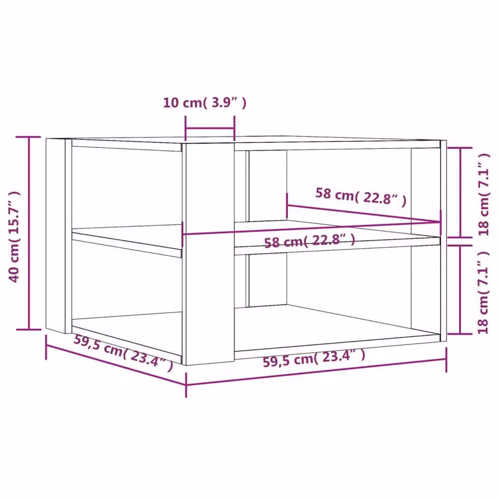 Berkfield Home Square Coffee Table in Smoked Oak Brown, W/D/H: 59.5 x 59.5 x 40 cm – 7