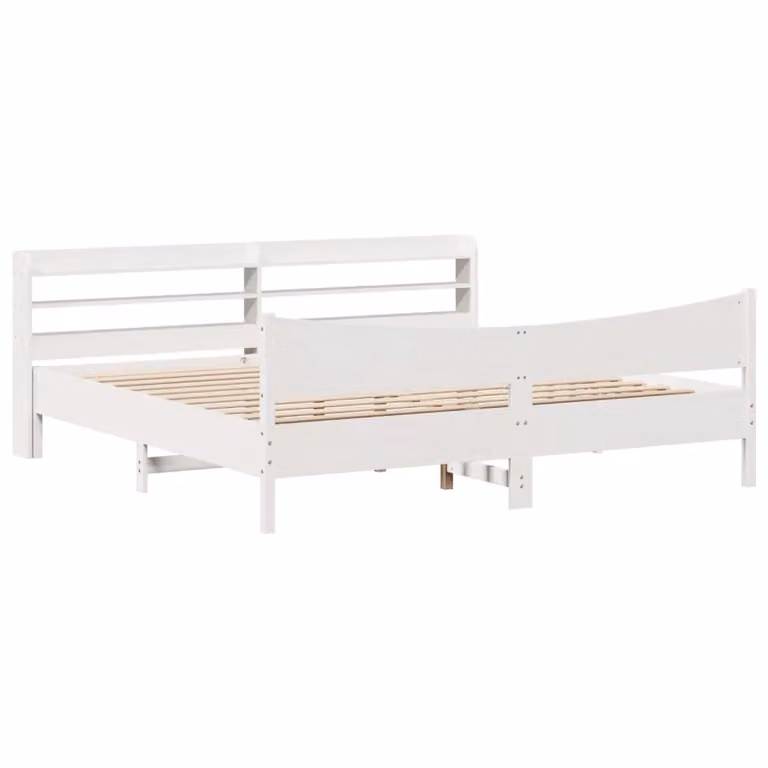 Berkfield Home Super King Bed Frame with Headboard in White Solid Pine Wood 180 x 200 cm