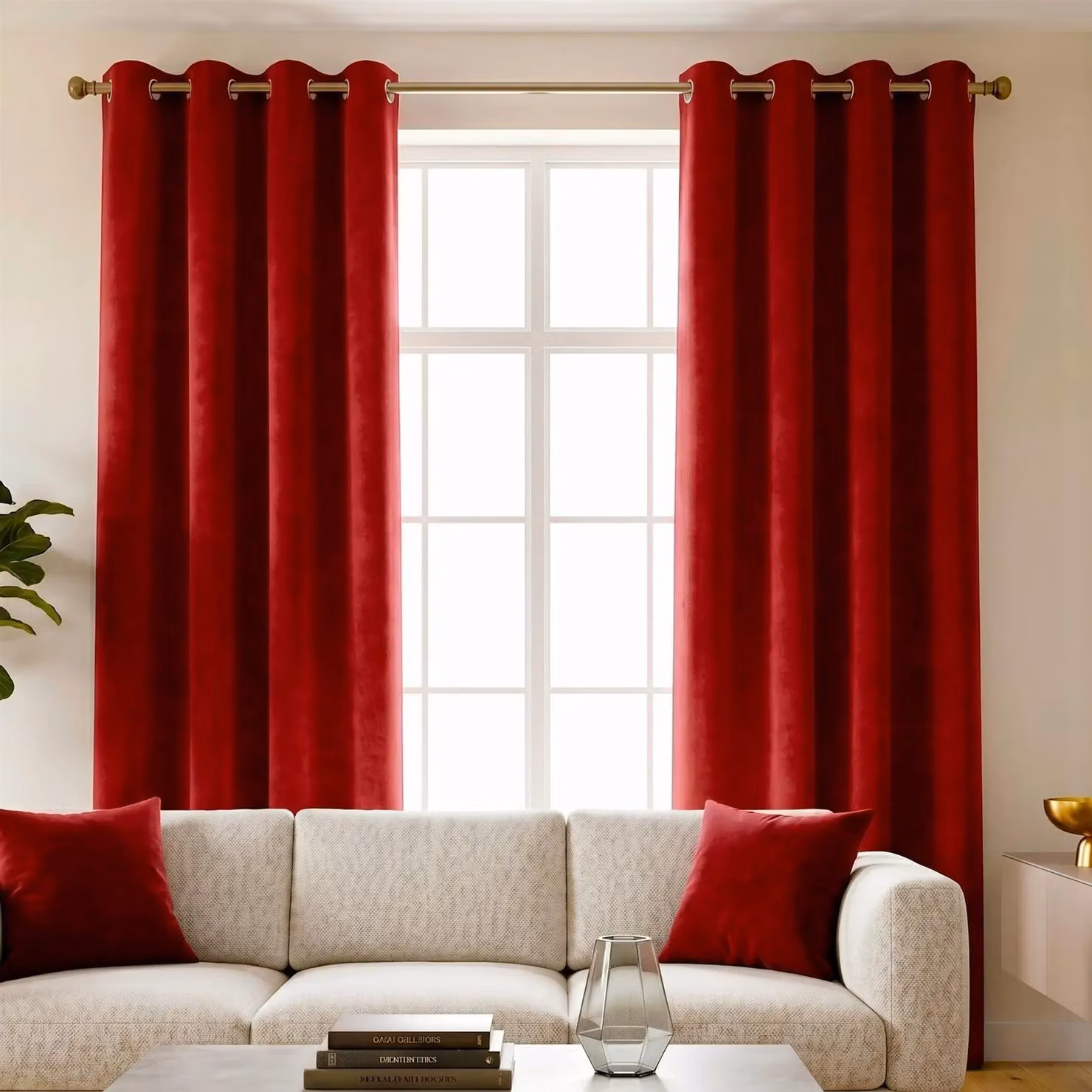 Luxury Living Red Velvet Chenille Eyelet Curtains, Pair, Width: 142 cm, Drop: 137 cm – 4