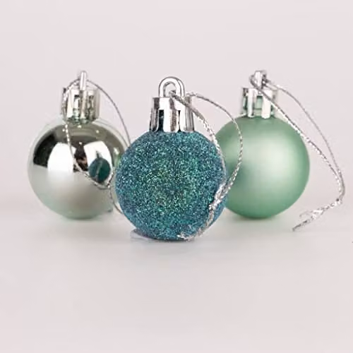 Shatchi 12-Piece Shatterproof Christmas Bauble Hanging Decorations in Turquoise and Silver, 30mm Round Plastic Ornaments