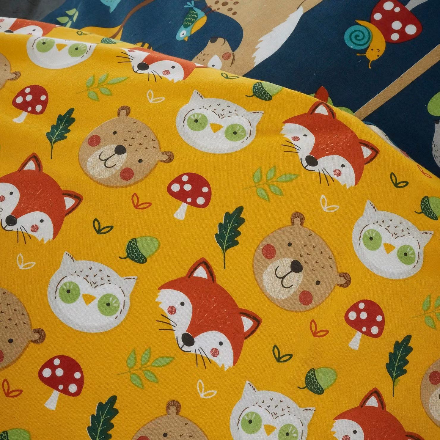 Happy Linen Company Kids Woodland Friends Animals Reversible Linen Duvet Cover Bedding Set in Blue, W/H: 90 x 190 cm – 3