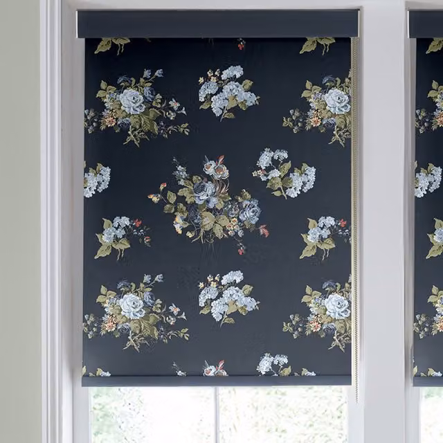 Laura Ashley Rosemore Made to Measure Midnight Blue Floral Blackout Roller Blind