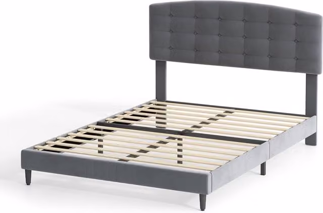 CozyLiving Cheyenne Velvet Upholstered Kingsize Bed Frame with Adjustable Headboard in Grey, W/D/H: 180 x 200 cm