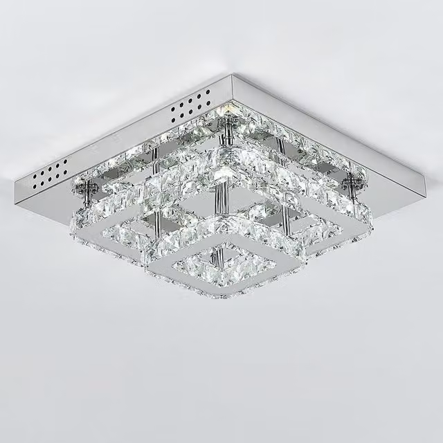 Living Star Square Crystal LED Ceiling Light in Chrome and Transparent
