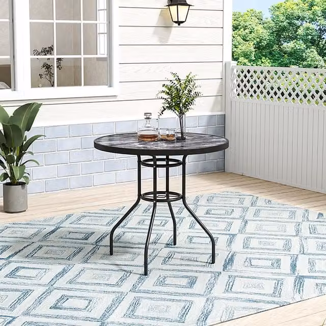Lifeideas Black Marble Effect Round Glass Coffee Table