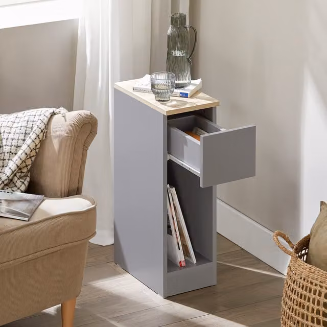 SoBuy Modern Narrow Bedside Table and Nightstand in Grey