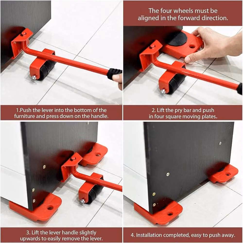 FLAVORA 5-Piece Heavy Furniture Mover Lifter and Slider Set with Swivel Wheels, Red – 6