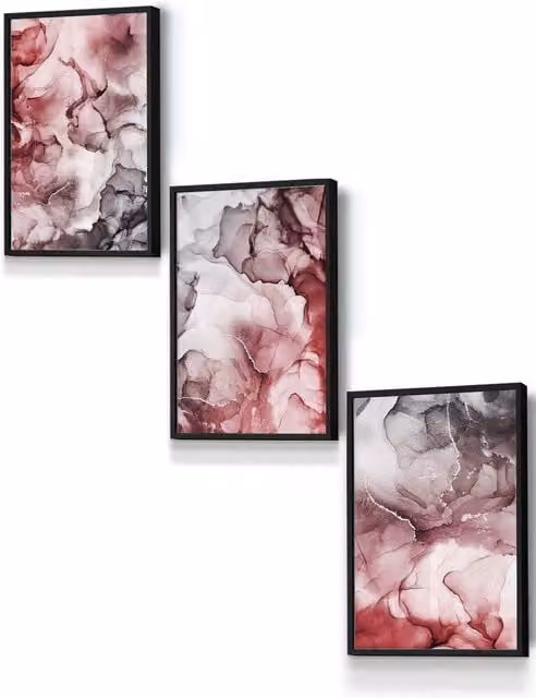 ARTZE Abstract Floral Fluid Framed Wall Art in Red, Grey and Black, W: 33 cm, H: 45 cm, D: 0.2 cm
