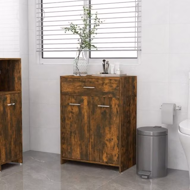 Berkfield Home Smoked Oak Bathroom Cabinet in Brown, W/D/H: 60 x 33 x 80 cm