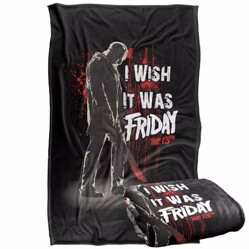 LOGOVISION Friday The 13th I Wish It Was Friday Super Soft Silky Touch Fleece Throw Blanket, Multicolour, W/D/H: 91 x 147 cm