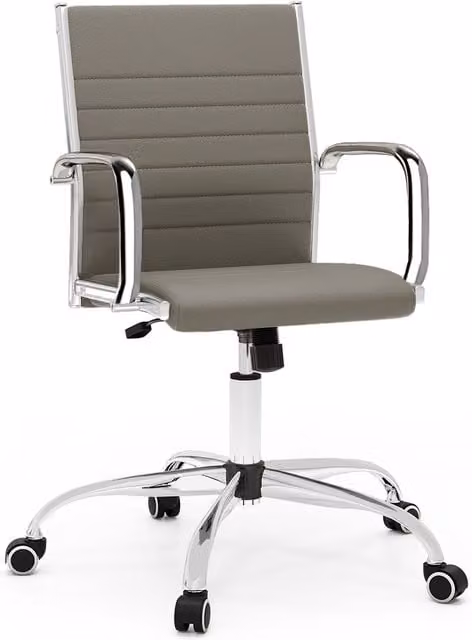 Costway Grey Synthetic Leather Swivel Office Chair with Armrests and Castors