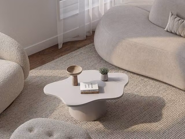 Vente-unique POLENDRA Metal Coffee Table in Cream/Beige, W/D/H: 58.0 x 29.5 x 13.0 cm