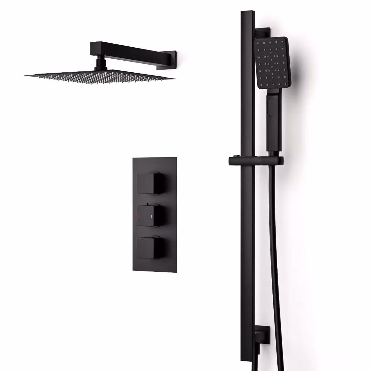 Nes Home Matte Black Concealed Thermostatic Shower Set with Handset and Shower Head – 2
