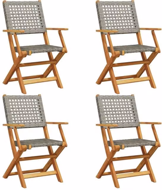 Berkfield Home Set of 4 Grey Poly Rattan and Acacia Wood Folding Garden Chairs – 1
