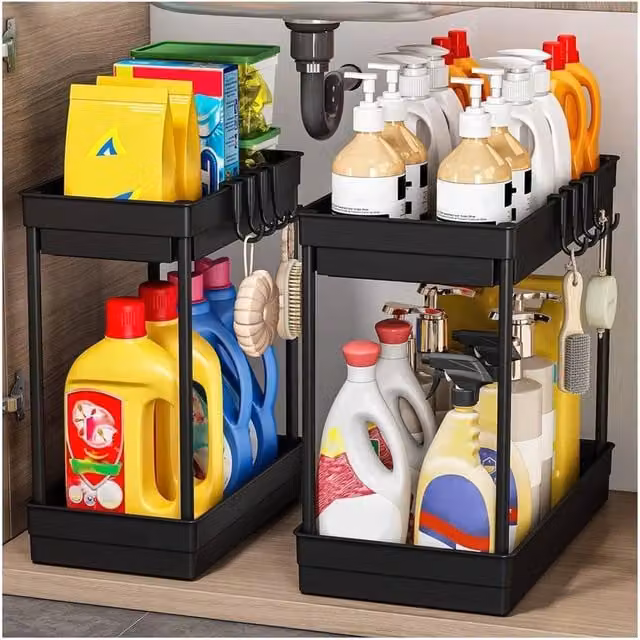 Nordara 2 Pack Black Under Sink Pull Out Storage Rack Drawers for your Kitchen