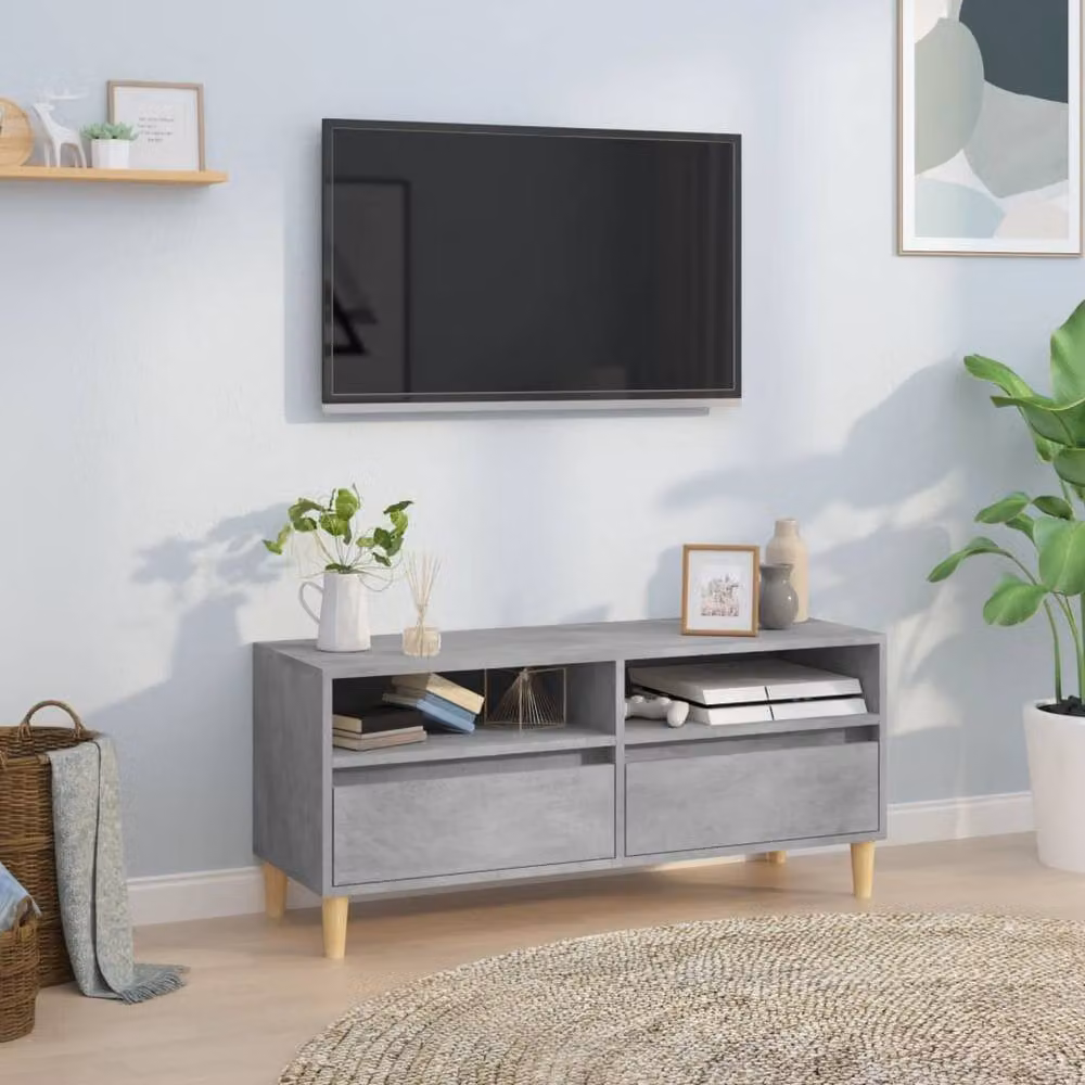 Berkfield Home TV Cabinet in Concrete Grey, W: 100 cm, D: 44.5 cm, H: 44.5 cm – 2
